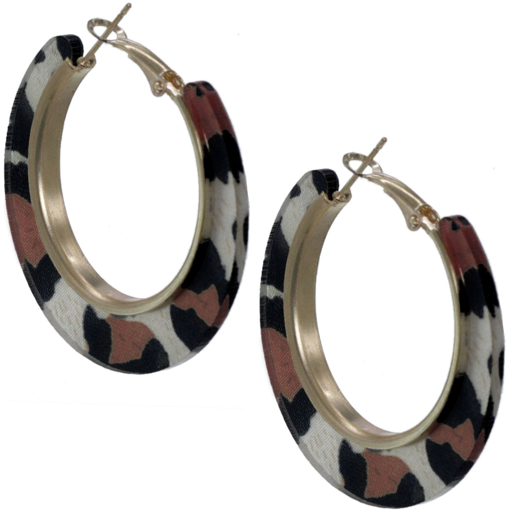 Black Brown Cheetah Print Mini Hoop Earrings