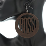 Dark Brown Boss Wooden Dangle Earrings