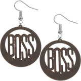 Dark Brown Boss Wooden Dangle Earrings