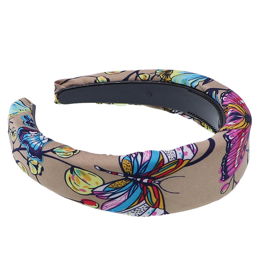 Taupe Pink Floral Butterfly Wide Padded Headband