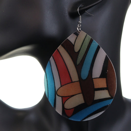 Brown Blue Large Acrylic Teardrop Earrings