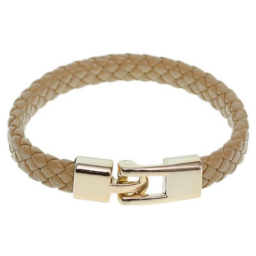 Brown Braided Woven Leather Latch Bracelet