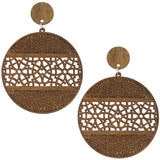 Brown Mosaic Pattern Wooden Earrings