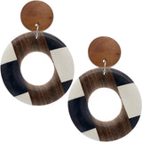 Brown Checkered Pattern Wooden Earrings