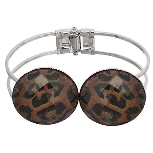 Brown Glossy Cheetah Print Hinged Bracelet