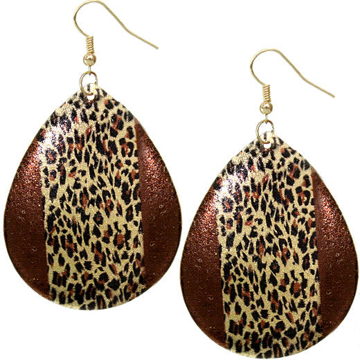Brown Cheetah Teardrop Drop Earrings