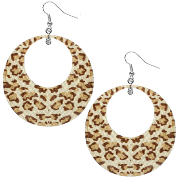 Brown Cheetah Print Thin Disc Dangle Earrings