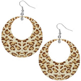 Brown Cheetah Print Thin Disc Dangle Earrings