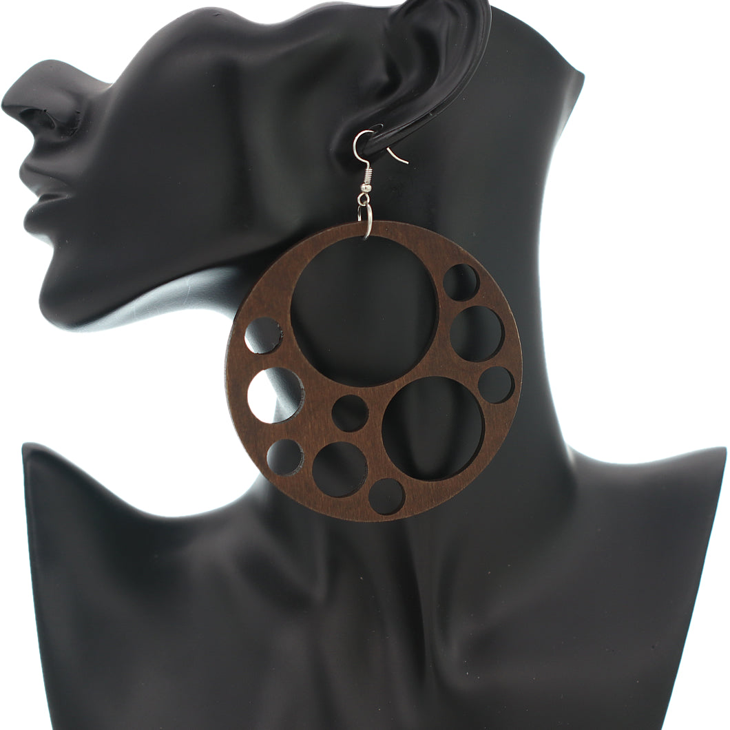 Dark Brown Circle Cutout Wooden Earrings