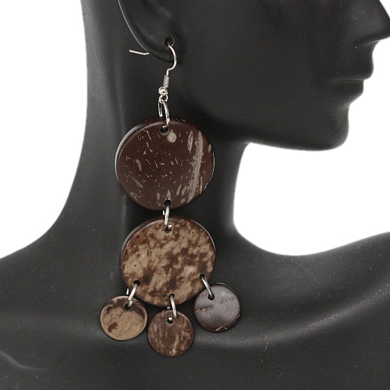 Brown Coconut Round Disc Earrings