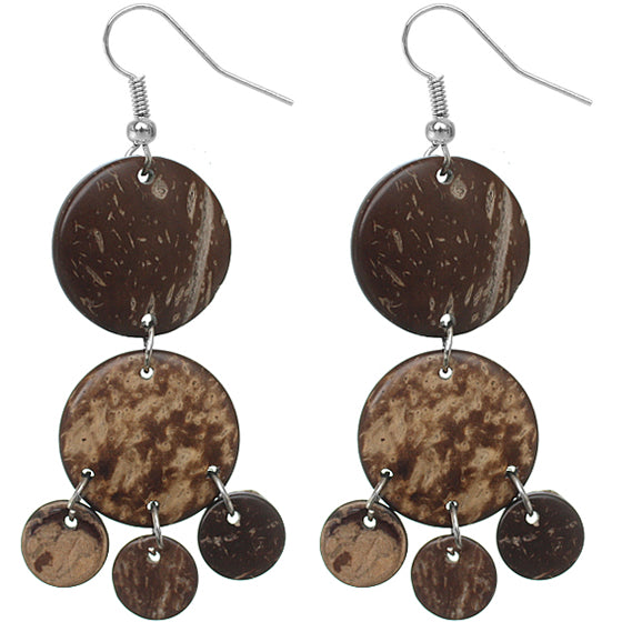 Brown Coconut Round Disc Earrings