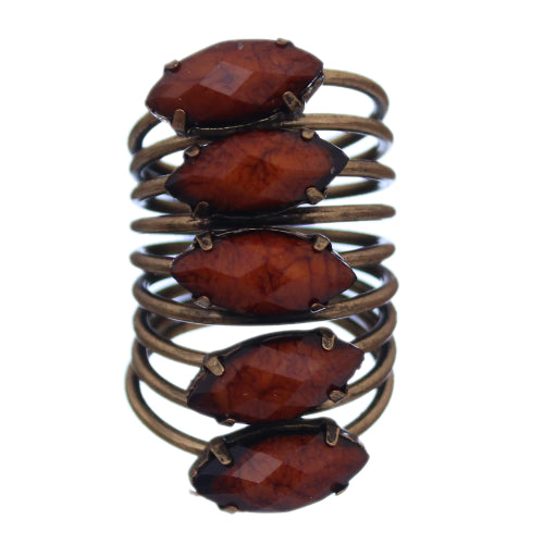 Brown Beaded Coil Wrap Ring