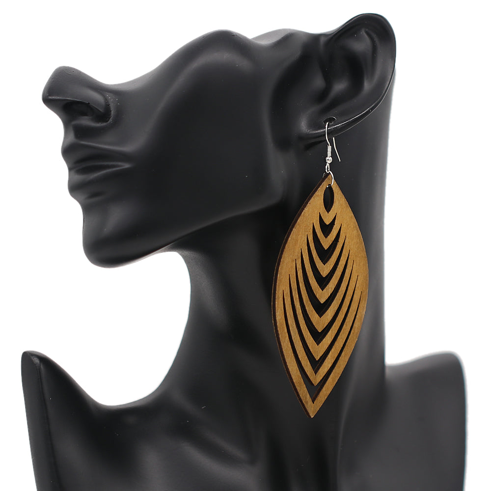 Brown Leaf Cutout Wooden Earrings