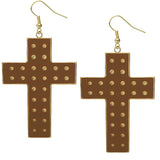 Brown Dotted Cross Dangle Earrings