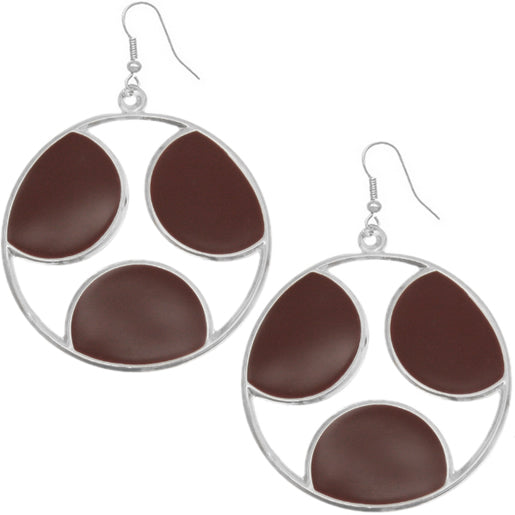 Brown Oval Cutout Polka Dot Dangle Earrings