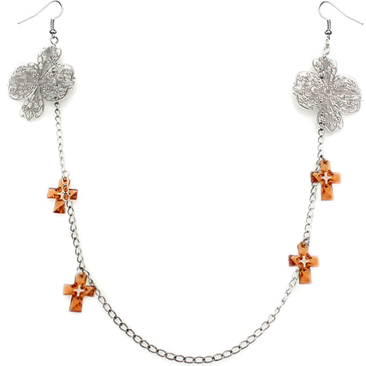 Brown Double Cross Chain Necklace Earrings