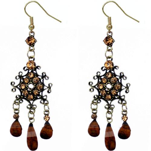 Brown Elegant Chandelier Gemstone Earrings