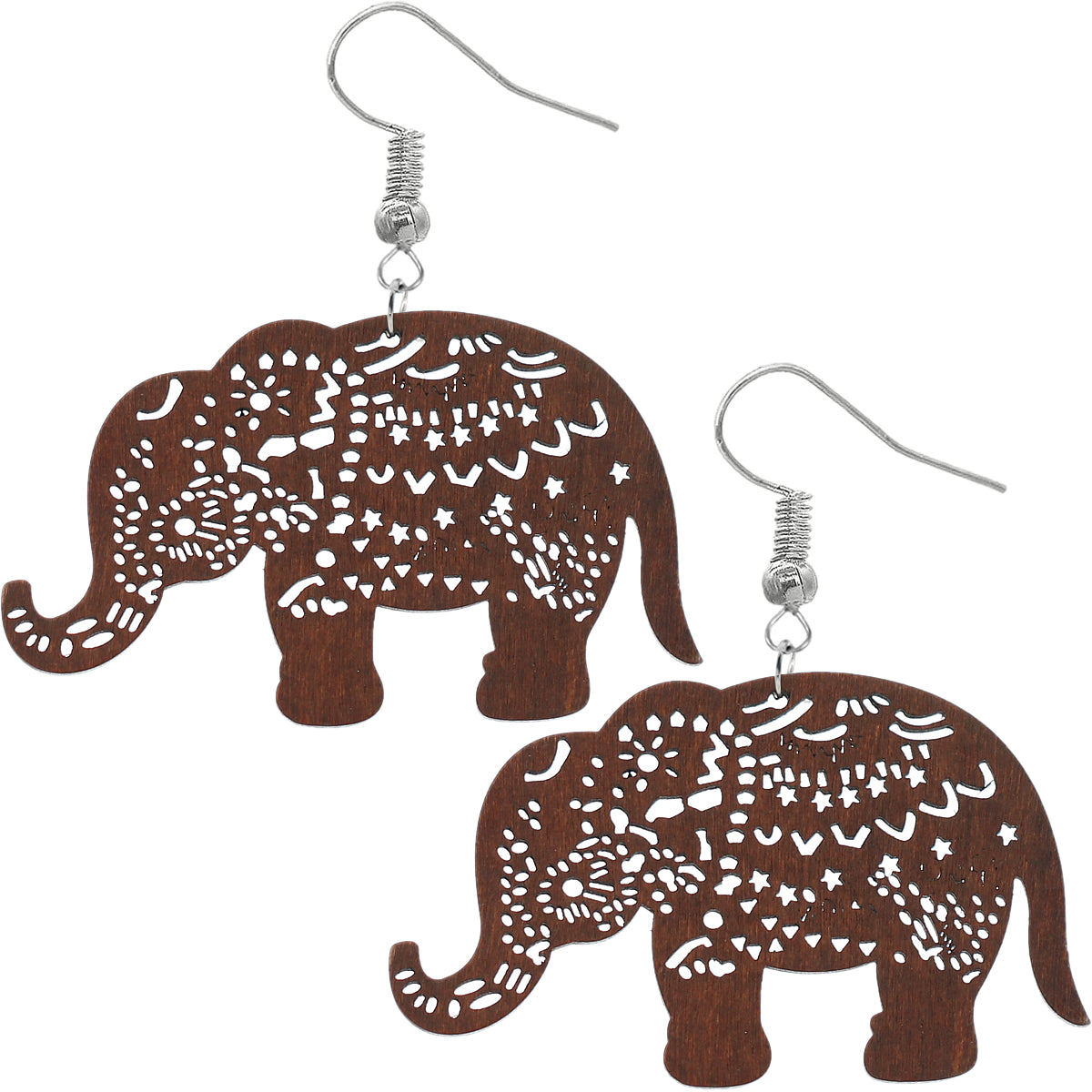 Dark Brown Elephant Wooden Dangle Earrings