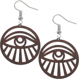 Dark Brown Evil Eye Large Wooden Earrings