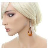 Brown Faceted Faux Crystal Drop Earrings