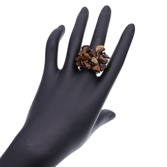 Brown Faux Crystal Seed Bead Elastic Ring