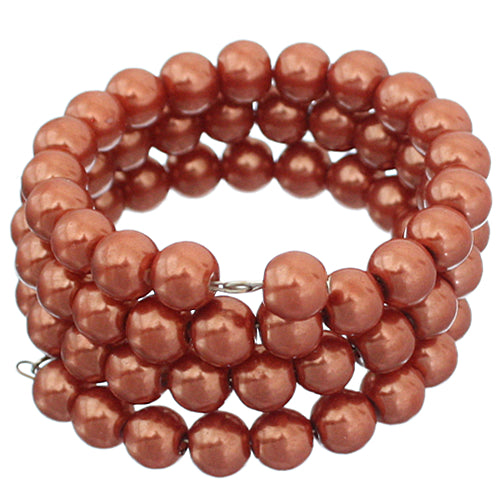 Brown Faux Pearl Coil Wrap Bracelet