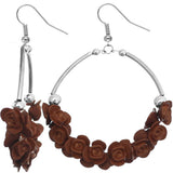 Brown hoop flower earrings