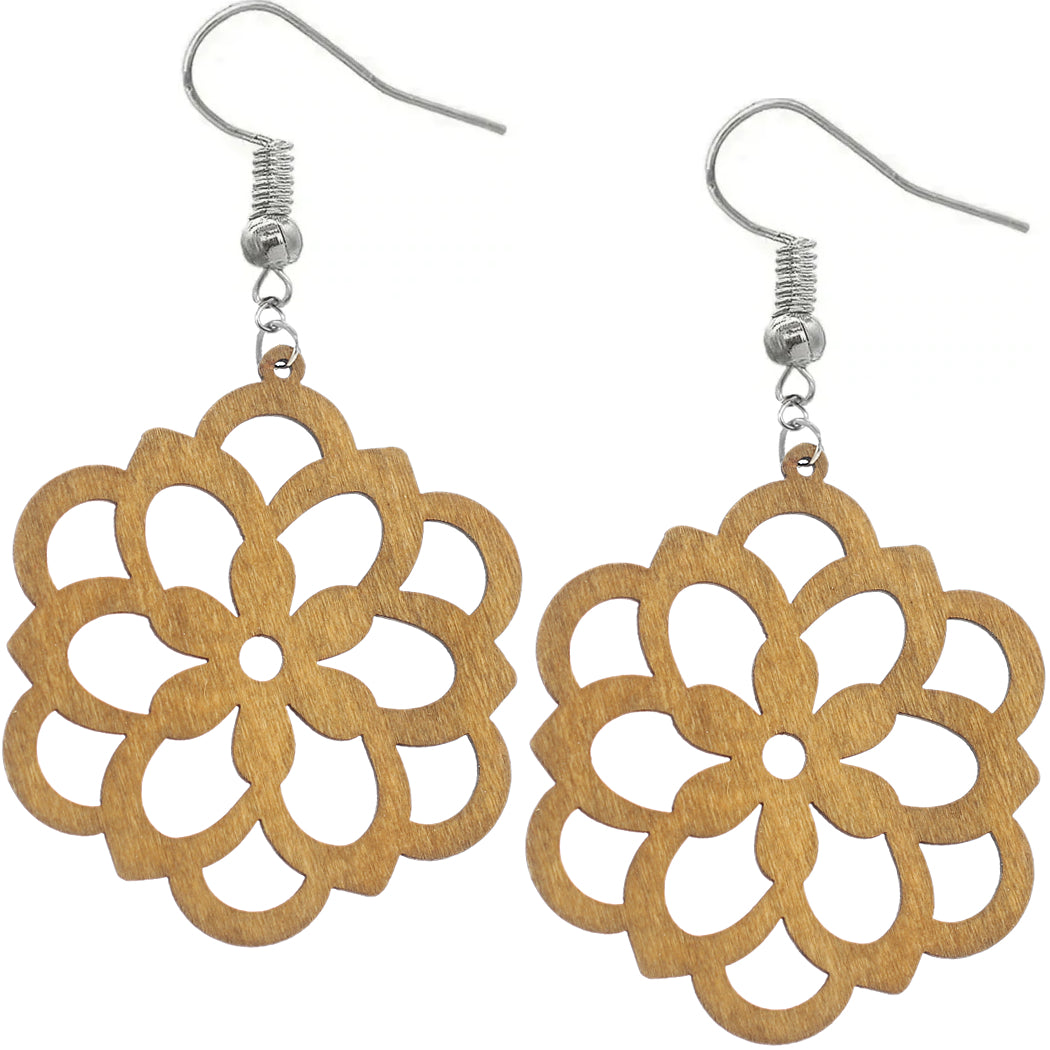 Natural Brown Dahlia Wooden Earrings