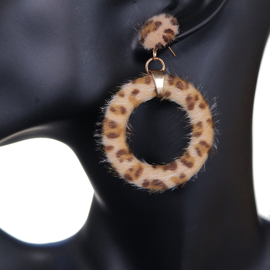 Brown Cheetah Faux Fur Hoop Earrings