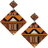 Brown Multicolor Geometric Wooden Earrings
