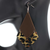 Brown Geometric Leopard Print Dangle Earrings
