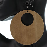 Brown Round Big Gigantic Wooden Earrings
