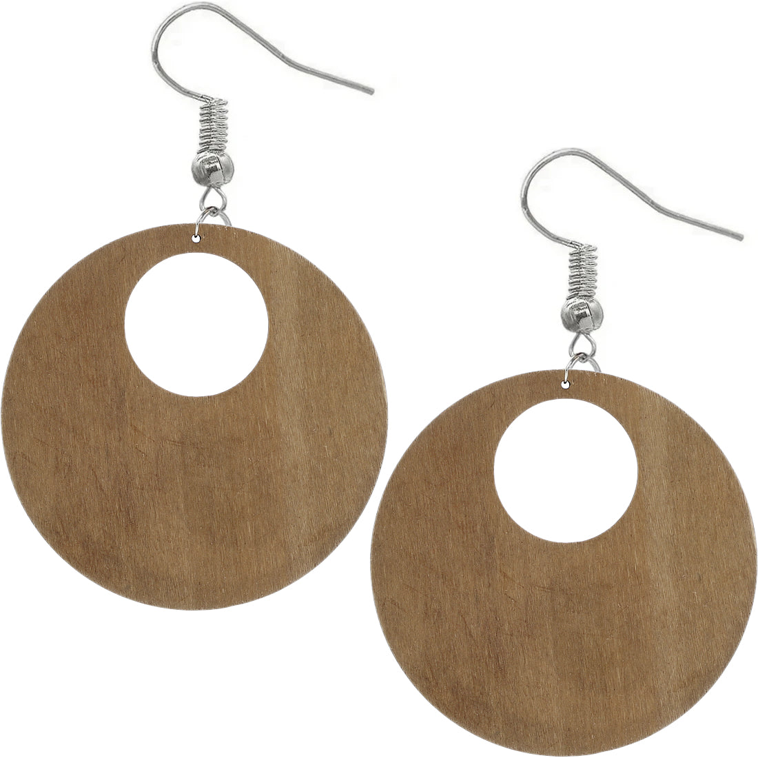 Brown Round Big Gigantic Wooden Earrings