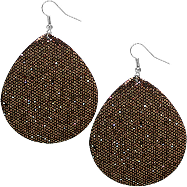 Brown Glitter Teardrop Earrings
