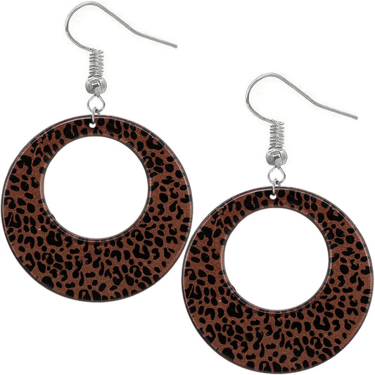 Brown Spotted Cheetah Print Round Earrings