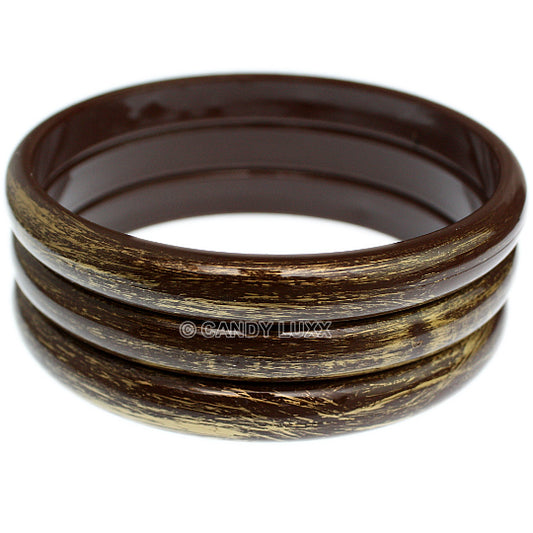 Brown 3-Piece Gold Brush Stacked Bracelets