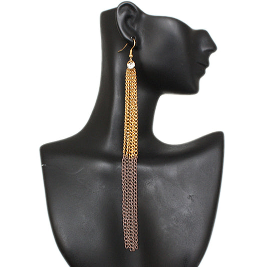 Brown Gold Long Drop Chain Dangle Earrings