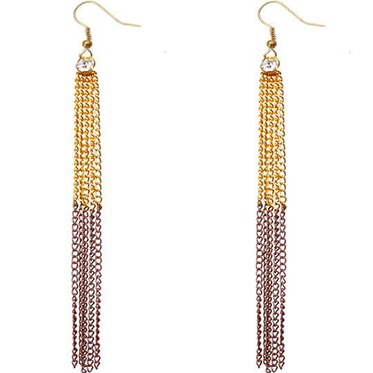 Brown Gold Long Drop Chain Dangle Earrings