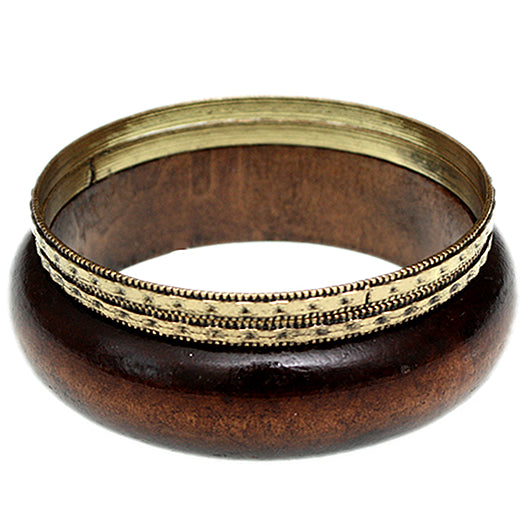 Dark Brown Gold Wooden Stacked Bangle Bracelets