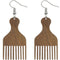 Brown Afro Pick Comb Afrocentric Wooden Earrings