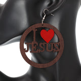Brown I Love Jesus Wooden Earrings