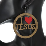 Natural Brown I Love Jesus Wooden Earrings