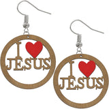 Natural Brown I Love Jesus Wooden Earrings