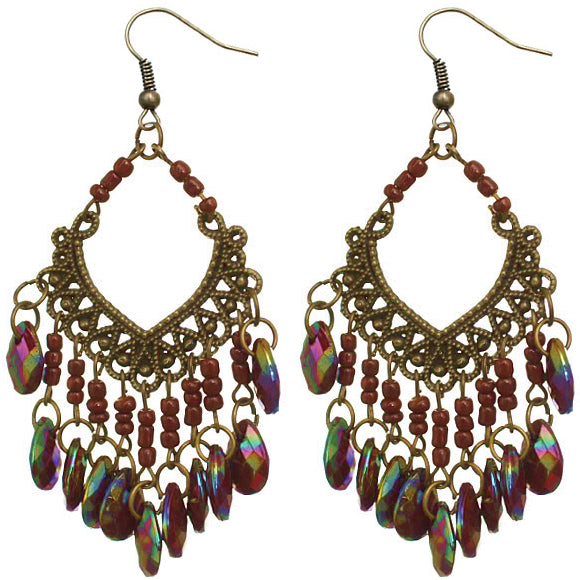 Brown Iridescent Bead Dangle Earrings