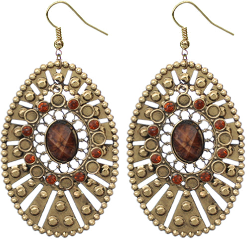 Brown Large Round Studded Dangle Earrings