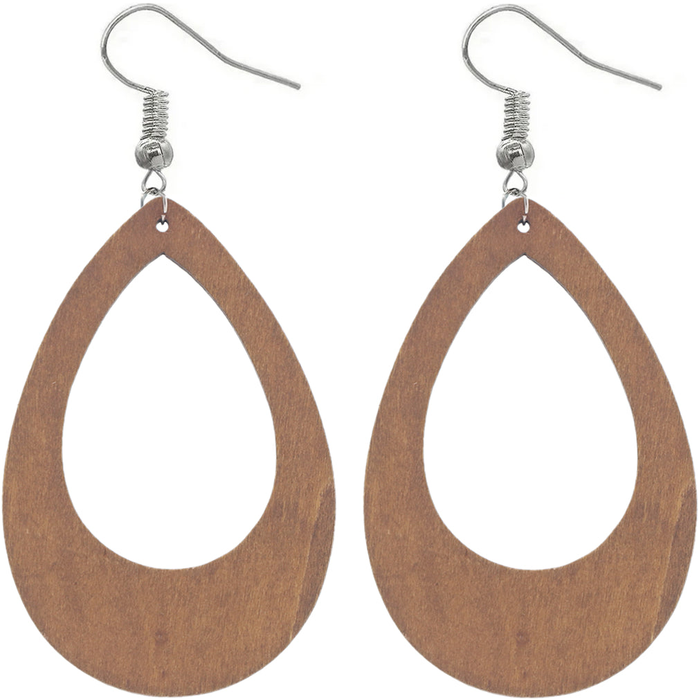 Brown Oversized Wooden Teardrop Earrings