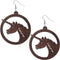 Dark Brown Wooden Large Unicorn Hoop Earrings