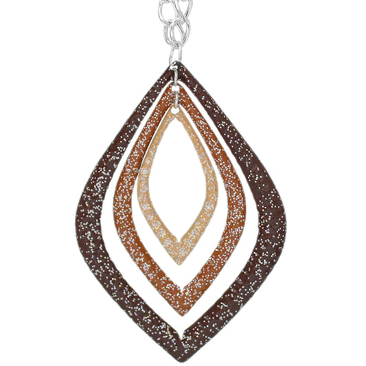 Brown Layered Glitter Teadrop Charm Necklace Set