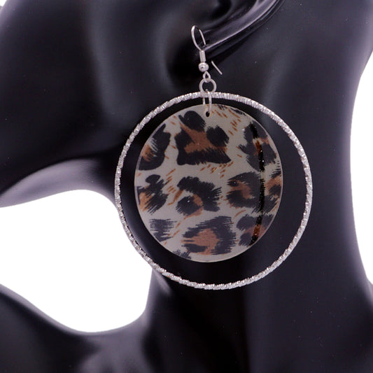 Brown Leopard Print Acrylic Hoop Earrings