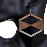 Light Green Brown Geometric Wooden Earrings